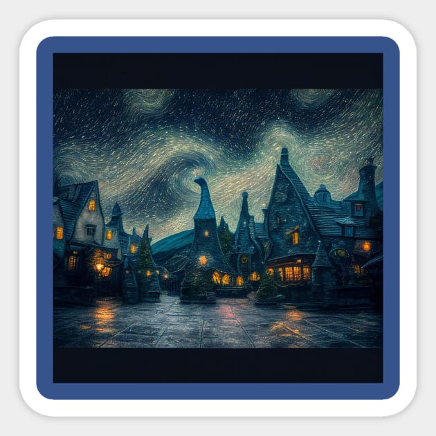 Starry Night Over Hogsmeade Village Sticker by Grassroots Green